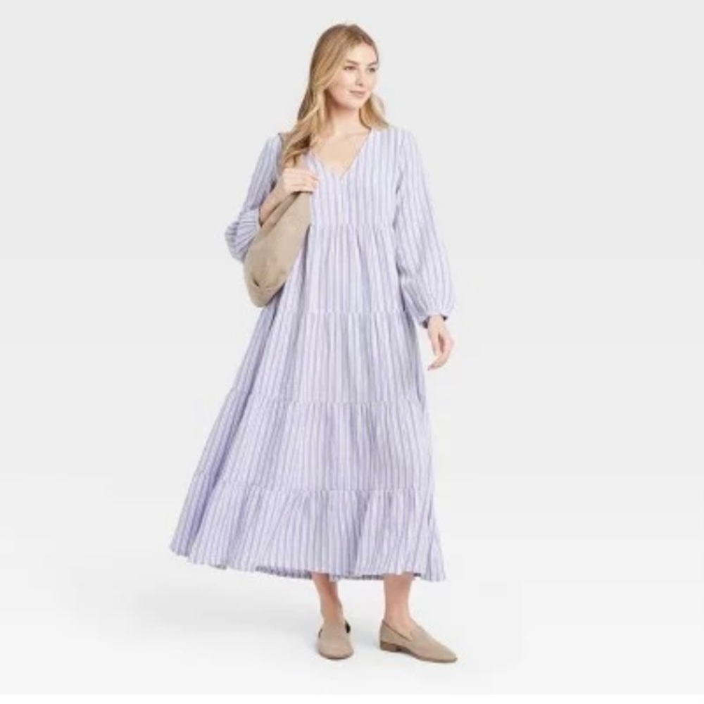 Women’s Universal Thread Striped Balloon Tiered Dress